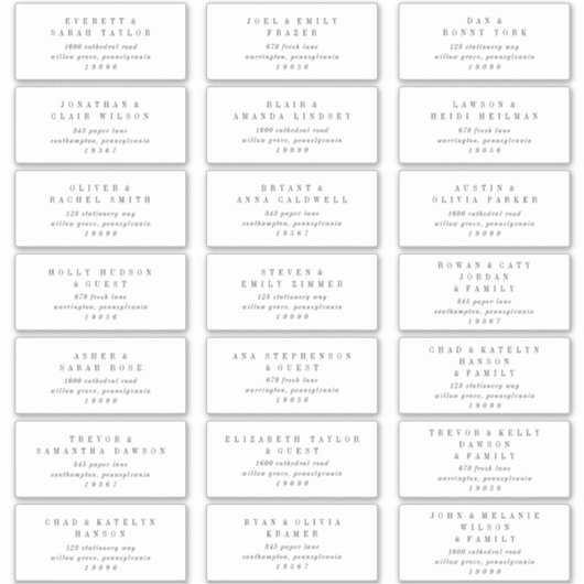ANDREA White Black Wedding Guest Adresetiketten Sticker (Voorkant)