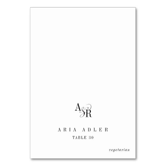 ANDREA Wit Zwart Minimal Wedding Place Cards Kaart (Voorkant)