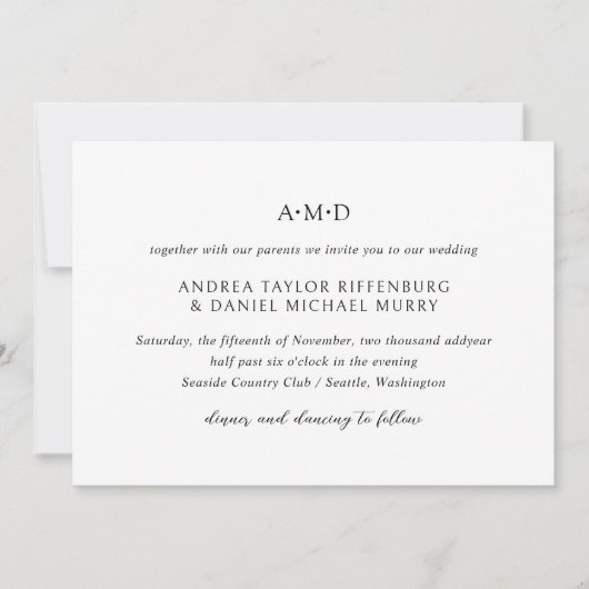 Andrea Zwart Wit Elegant Huwelijk Kaart (Voorkant)