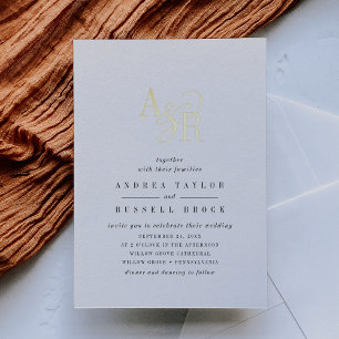 ANDREA Zwart Wit Goud Formeel Elegant Huwelijk Folie Uitnodiging