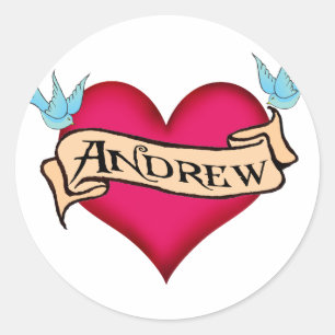 Andrew - Custom Heart Tattoo T-shirts & cadeaus Ronde Sticker