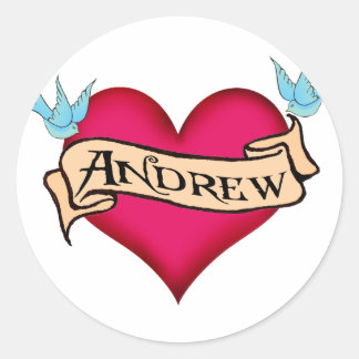 Andrew - Custom Heart Tattoo T-shirts & cadeaus Ronde Sticker