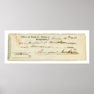 Andrew Jackson Ondertekende cheque van 14 juni 183 Poster