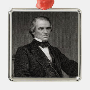 Andrew Johnson, gegraveerd op een foto van Thom Metalen Ornament