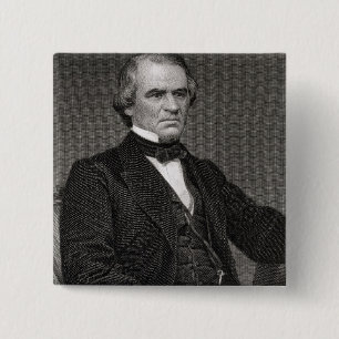 Andrew Johnson, gegraveerd op een foto van Thom Vierkante Button 5,1 Cm