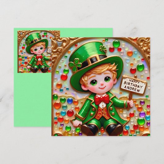 ANDREW ~ Verjaardag Kaart ~ St. Patrick's Costume (Voorkant / Achterkant)