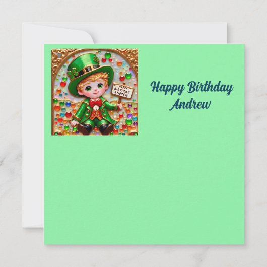 ANDREW ~ Verjaardag Kaart ~ St. Patrick's Costume  (Achterkant)