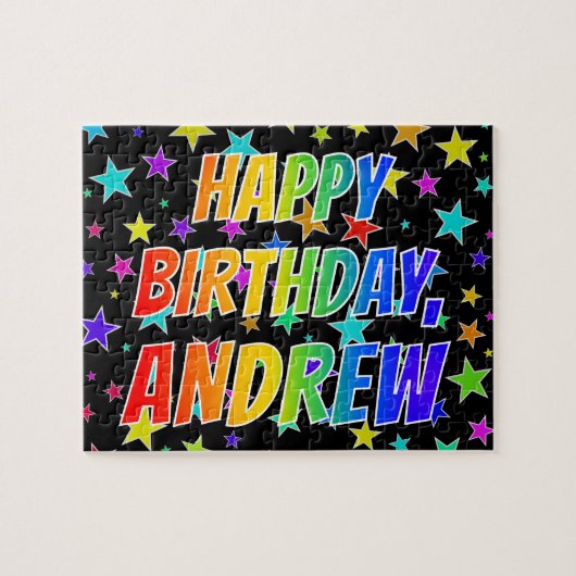 "ANDREW" Voornaam, geun "HAPPY BIRTHDAY" Legpuzzel (Horizontaal)