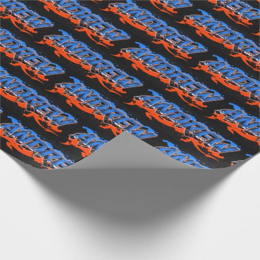Andrew Vorname Name Graffiti blue orange Cadeaupapier (Hoek)