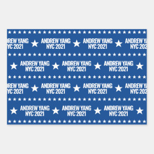 Andrew Yang NYC 2021 White Stars Pattern Blue Inpakpapier Vel