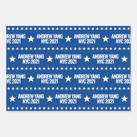 Andrew Yang NYC 2021 White Stars Pattern Blue Inpakpapier Vel (Voorkant)