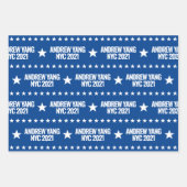 Andrew Yang NYC 2021 White Stars Pattern Blue Inpakpapier Vel (Voorkant 3)