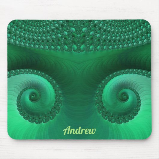 ANDREW ~ Zany Shades of Green Fractal Pattern Muismat (Voorkant)