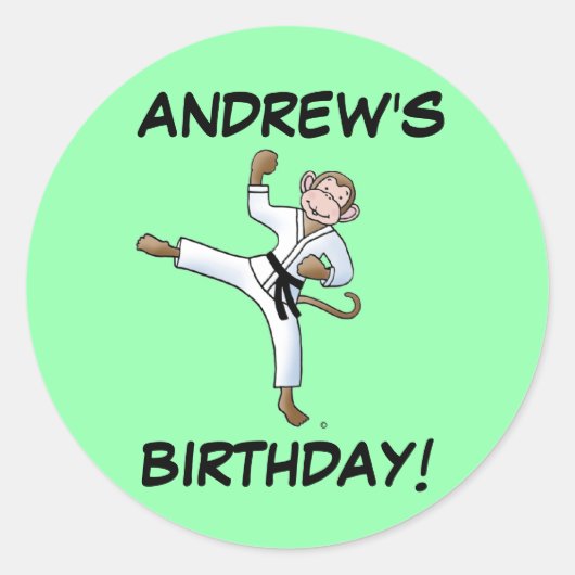 Andrew's Birthday Martial Arts Monkey Stickers (Voorkant)