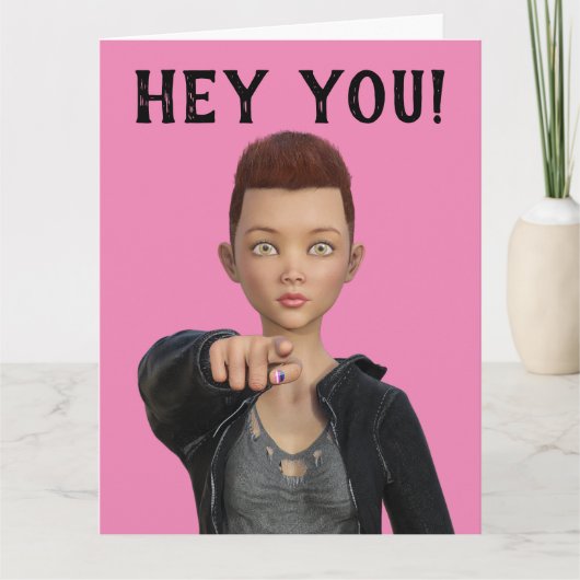 ANDROGYNUS KORT HARIG MEISJE VRIENDSCHAPSKAARTEN KAART (Voorkant)