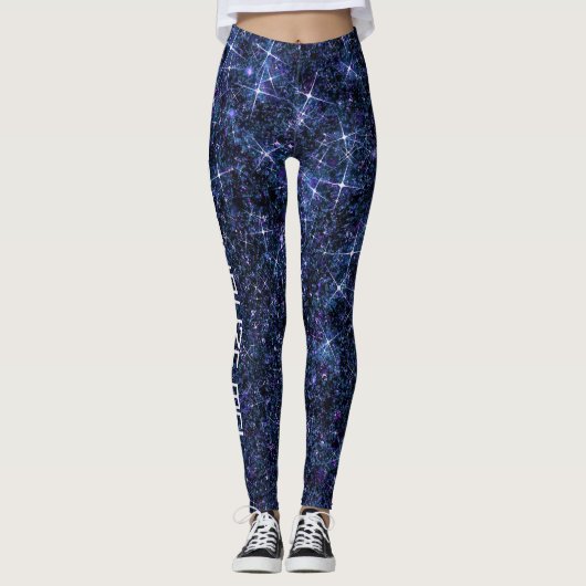 Android Dream Blue Galaxy Glitter CUSTOM TEKST Leggings (Voorkant)