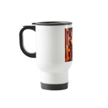 Android drinkt koffie terwijl hij naar piramides k