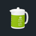 Android Green Keep Calm have Jouw tekst Theepot<br><div class="desc">Uw gezegde Calm houden op een fijn aangepast androïde groene kleurenstijldecor met een accent. Een gepersonaliseerd gezegde van de Stijl van de Kalm van het Levensonderhoud op één van een vriendelijk gift. Een grappige of grillige poging om uw creatieve woorden op twee bewerkbare tekstregels te zetten. Vergeet niet om de...</div>