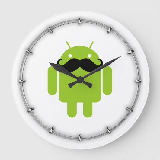 Android Robot Black Mustache Graphic Grote Klok (Voorkant)