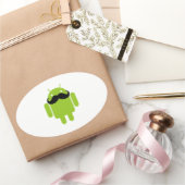 Android Robot Black Mustache Graphic Ovale Sticker (Geschenken)