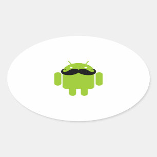Android Robot Black Mustache Graphic Ovale Sticker