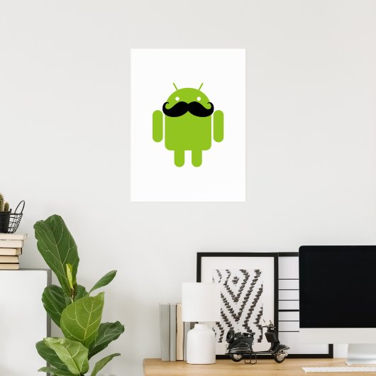 Android Robot Black Mustache Graphic Poster (Thuiskantoor)