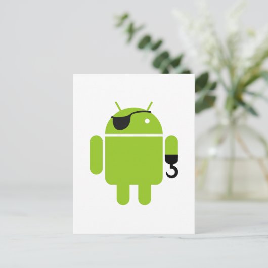 Android Robot Icon als piraat Briefkaart (Staand voorkant)