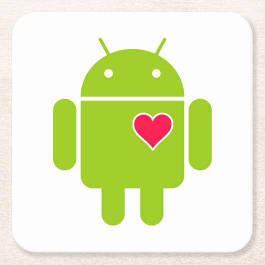 Android Robot Icon met een hart Kartonnen Onderzetters (Voorkant)