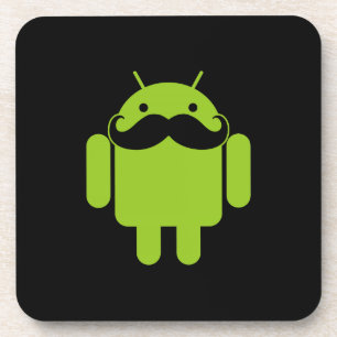 Android Robot Icon Mustache op zwart Bier Onderzetter