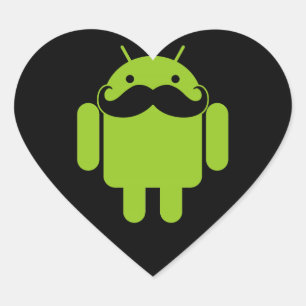 Android Robot Icon Mustache op zwart Hart Sticker