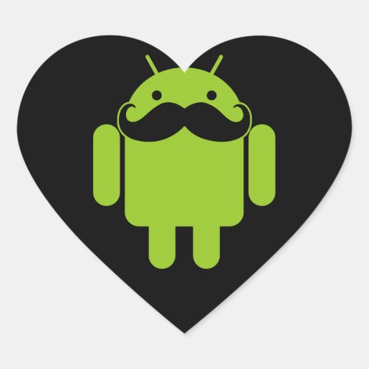 Android Robot Icon Mustache op zwart Hart Sticker (Voorkant)