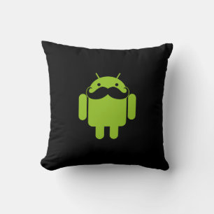 Android Robot Icon Mustache op zwart Kussen