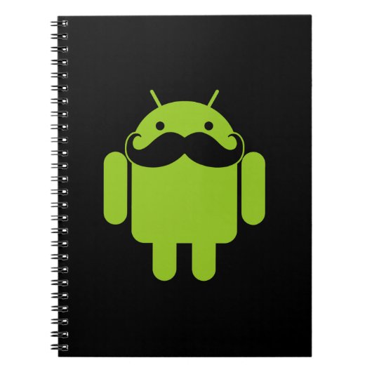 Android Robot Icon Mustache op zwart Notitieboek (Voorkant)