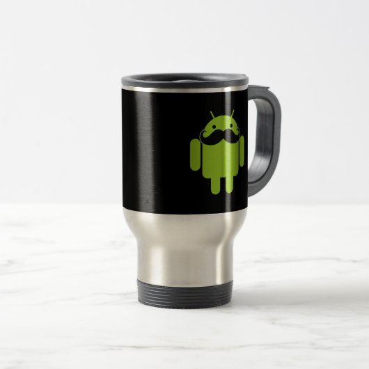 Android Robot Icon Mustache op zwart Reisbeker (Voorkant rechts)