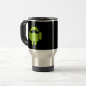 Android Robot Icon Mustache op zwart Reisbeker (Voorkant links)
