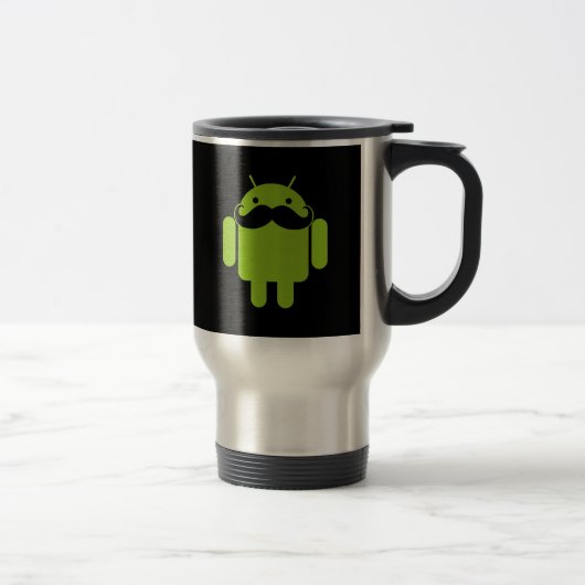 Android Robot Icon Mustache op zwart Reisbeker (Rechts)