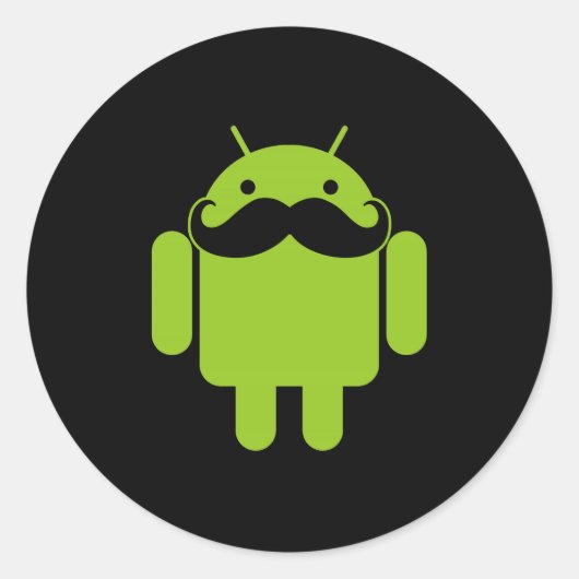 Android Robot Icon Mustache op zwart Ronde Sticker (Voorkant)