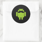 Android Robot Icon Mustache op zwart Ronde Sticker (Tas)