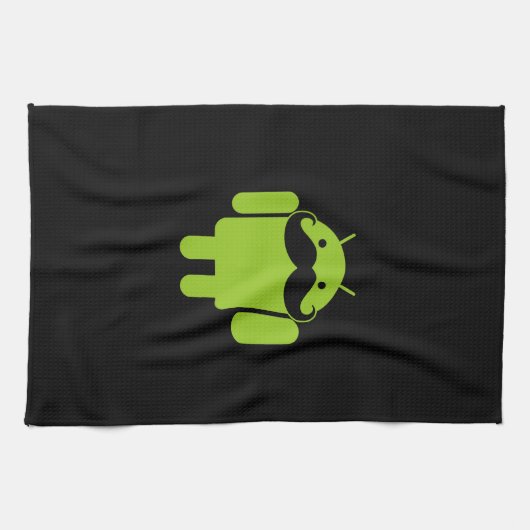 Android Robot Icon Mustache op zwart Theedoek (Horizontaal)