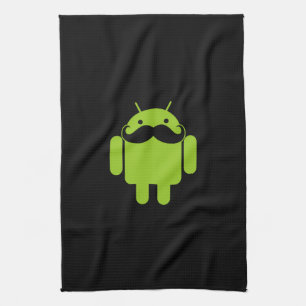 Android Robot Icon Mustache op zwart Theedoek