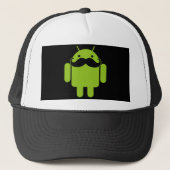 Android Robot Icon Mustache op zwart Trucker Pet (Voorkant)