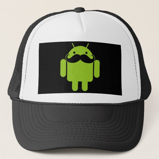 Android Robot Icon Mustache op zwart Trucker Pet (Voorkant)