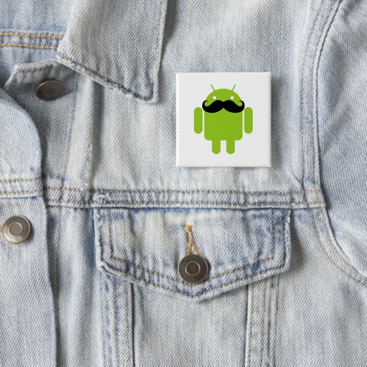 Android Robot Icon Mustache Vierkante Button 5,1 Cm (In situ)
