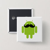 Android Robot Icon Mustache Vierkante Button 5,1 Cm (Voorkant /achterkant)