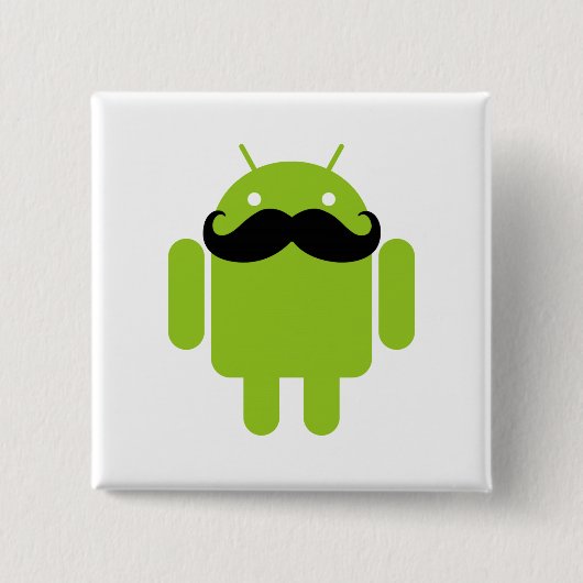 Android Robot Icon Mustache Vierkante Button 5,1 Cm (Voorkant)