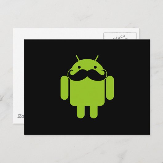 Android Robot Mustache Style op zwart Briefkaart (Voorkant / Achterkant)