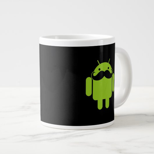 Android Robot Mustache Style op zwart Grote Koffiekop (Voorkant rechts)