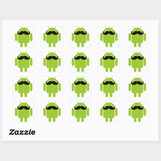 Android Robot Mustache Vierkante Sticker (Vel)