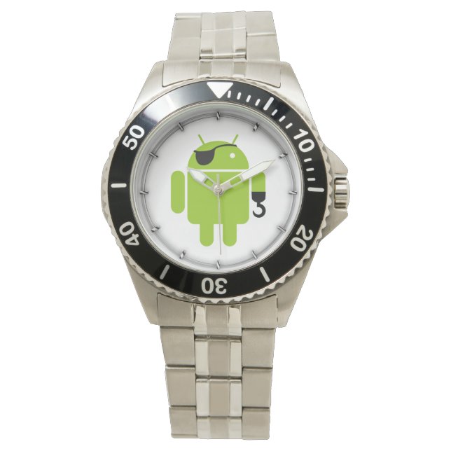 Android Robot Piraat Stijl Horloge (Voorkant)