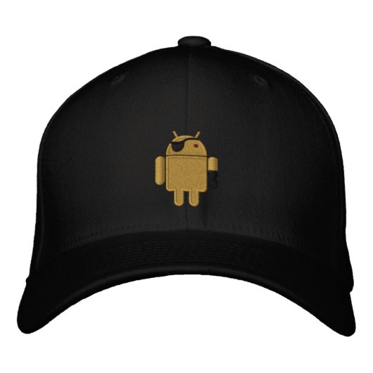 Android Robot Pirate Embroidery Geborduurde Pet (Voorkant)